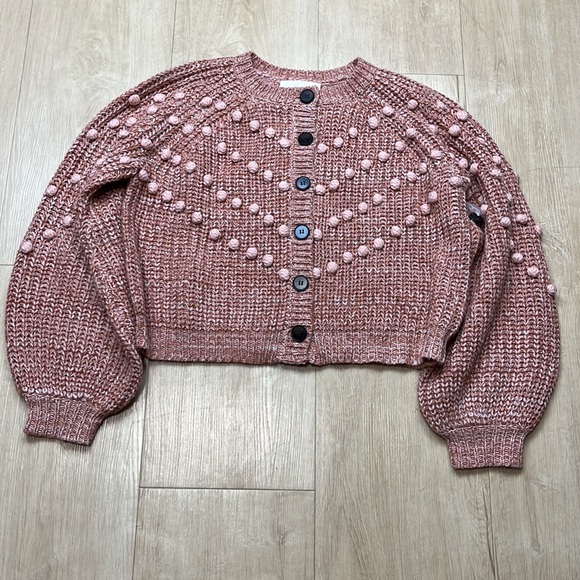 THE GREAT. Pink Marled Bobble Cardigan Sweater Savanna Rose, Small 1361 - Picture 6 of 11